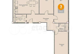 3-к. квартира, 102 м², 7/12 эт.